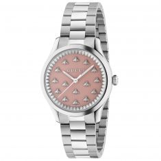 Gucci G-Timeless Bee-Motif Pink Dial and Stainless Steel Bracelet Watch | 32mm | YA1265033