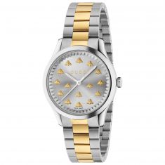 Gucci G-Timeless Bee-Motif Silver Dial and Two-Tone Bracelet