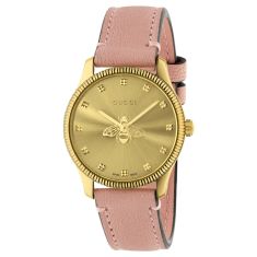 Gucci G-Timeless Bee Gold-Tone Dial Light Pink Leather Strap Watch | 29mm | YA1265041