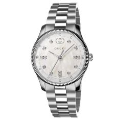 image of Gucci G-Timeless Mother of Pearl Diamond Dial Stainless Steel Watch 29mm - YA1265064 with sku:20405544