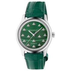 Gucci G-Timeless Multi Bee Green Malachite Stone Dial Green Leather Strap Watch | 38mm | YA1264213