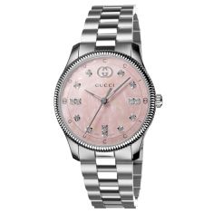 Gucci G-Timeless Pink Mother of Pearl Diamond Dial Stainless Steel Watch 29mm - YA1265062