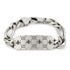 Gucci GG and Bee Engraved Sterling Silver Bracelet