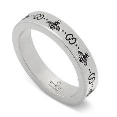 Gucci GG and Bee Engraved Sterling Silver Thin Ring | 4mm