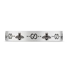 Gucci GG and Bee Engraved Sterling Silver Thin Ring | 4mm