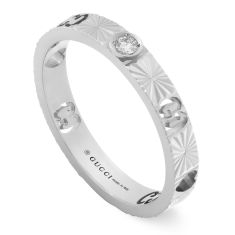 Gucci Icon Heart Diamond Accent White Gold Ring | Size 7.25