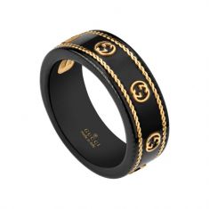 Gucci Icon Interlocking G Black Synthetic Corundum and Yellow Gold Band