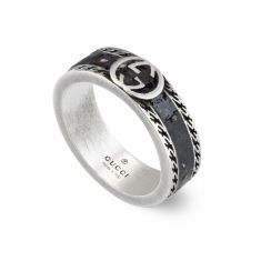 Gucci Interlocking G Black Enamel Sterling Silver Ring | 6mm