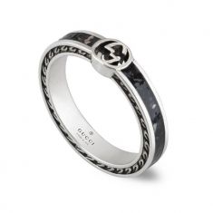 口コミ サイト 商品 Gucci Interlocking Ring Silver Sterling Thin Enamel Black G アクセサリー