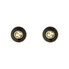 Gucci Interlocking Black Onyx Yellow Gold Stud Earrings