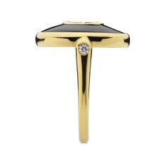 Gucci Interlocking Large Black Onyx Yellow Gold Ring - Size 8