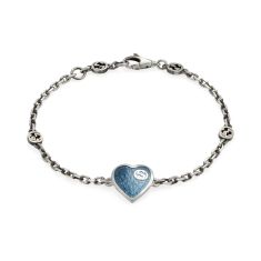 n*1様 GUCCIグッチ ハート ターコイズブルーGGレザー ストラップ チャ Gucci Interlocking G Light Blue Enamel Heart Bracelet | REEDS Jewelers