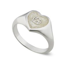 Gucci Interlocking White Enamel Heart Sterling Silver Ring