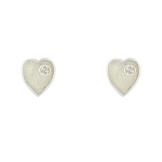 Gucci Interlocking G White Enamel Heart Sterling Silver Stud Earrings