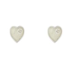 Gucci Interlocking White Enamel Heart Sterling Silver Stud Earrings