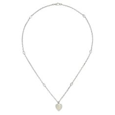 Gucci Interlocking White Enamel Sterling Silver Heart Pendant Necklace