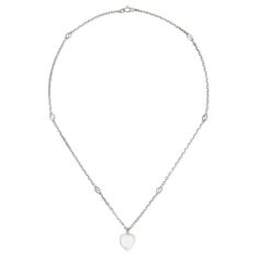 Gucci Interlocking White Enamel Sterling Silver Heart Pendant Necklace