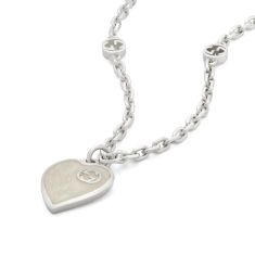 Gucci Interlocking White Enamel Sterling Silver Heart Pendant Necklace