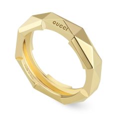 Gucci Link To Love 5mm Yellow Gold Studded Ring - Size 7.5