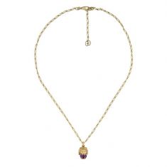 Gucci Lion Head and Diamond Amethyst Pendant Necklace