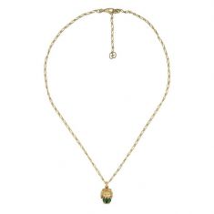 Gucci Lion Head and Diamond Chrome Diopside Pendant Necklace