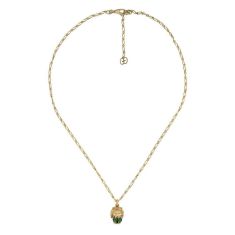 Gucci Lion Head and Diamond Chrome Diopside Pendant Necklace
