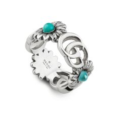 Gucci Marmont Multi-Stone Logo Flower Ring in Sterling Silver - Size 7