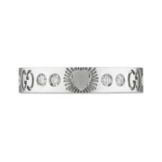 Gucci White Gold Icon Hearts Ring with Diamonds - Size 6.75