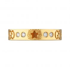 Gucci Yellow Gold Icon Stars Ring with Diamonds - Size 6.75