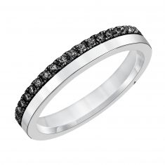 Half Treated Black Diamond Half Polished White Gold Eternity Couples' Wedding Band | 3.2mm | ONE Collection