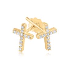Hallmark Diamonds 1/10ctw Diamond Cross Yellow Gold Stud Earrings