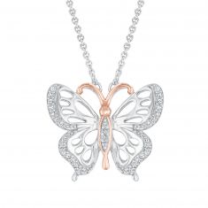 Hallmark Diamonds 1/10ctw Diamond Two-Tone Butterfly Pendant Necklace