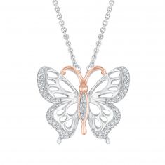 Hallmark Diamonds 1/10ctw Diamond Two-Tone Butterfly Pendant Necklace