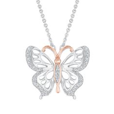 Hallmark Diamonds 1/10ctw Diamond Two-Tone Butterfly Pendant Necklace