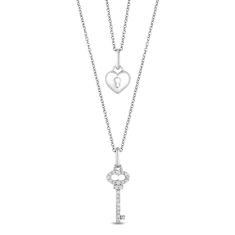 Hallmark Diamonds Heart Lock and Key Layered Necklace 1/5ctw