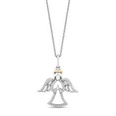 Hallmark Diamonds Two-Tone Angel Pendant Necklace 1/6ctw