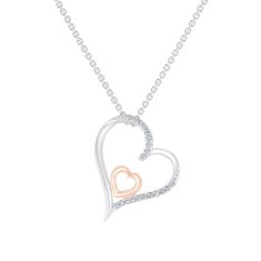 Hallmark Diamonds Two-Tone Double Heart Pendant Necklace 1/20ctw