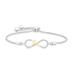 Hallmark Diamonds Two-Tone Infinity Cross Bolo Bracelet 1/10ctw