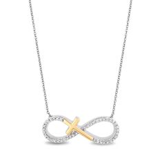 Hallmark Diamonds Two-Tone Infinity Cross Necklace 1/10ctw