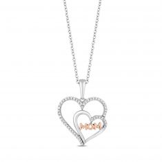 Hallmark Diamonds Two-Tone Mom Double Heart Pendant Necklace 1/6ctw