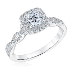 1ctw Halo Cushion Diamond Twist White Gold Engagement Ring