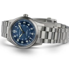 Hamilton Khaki Field Titanium Auto Blue Dial Titanium Bracelet Watch 38mm - H70205140