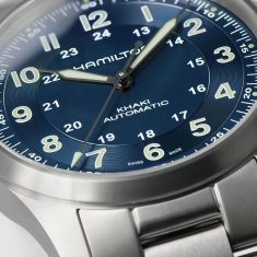 Hamilton Khaki Field Titanium Auto Blue Dial Titanium Bracelet Watch 38mm - H70205140