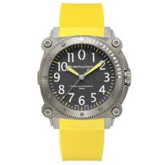 Hamilton Khaki Navy BelowZero Auto Titanium Grey Dial Bright Yellow Rubber Strap Watch 46mm - H78535380