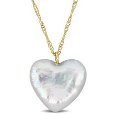 Heart-Shaped Freshwater Cultured Pearl Yellow Gold Pendant Necklace