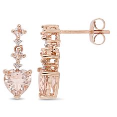 Heart-Shaped Morganite Diamond Accent Rose Gold Drop Earrings