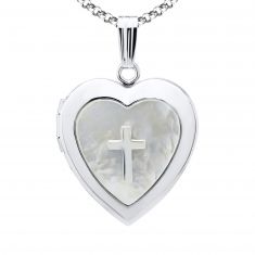 Heart and Cross Sterling Silver Locket Necklace