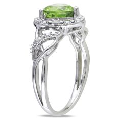 Heart Peridot and 1/10ctw Diamond Halo Sterling Silver Ring
