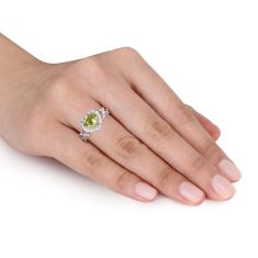 Heart Peridot and 1/10ctw Diamond Halo Sterling Silver Ring