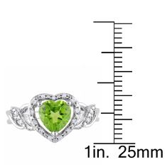 Heart Peridot and 1/10ctw Diamond Halo Sterling Silver Ring